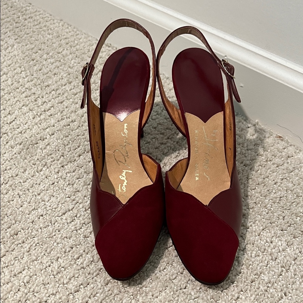 Vintage Chic Burgundy Oxblood Slingback Heels